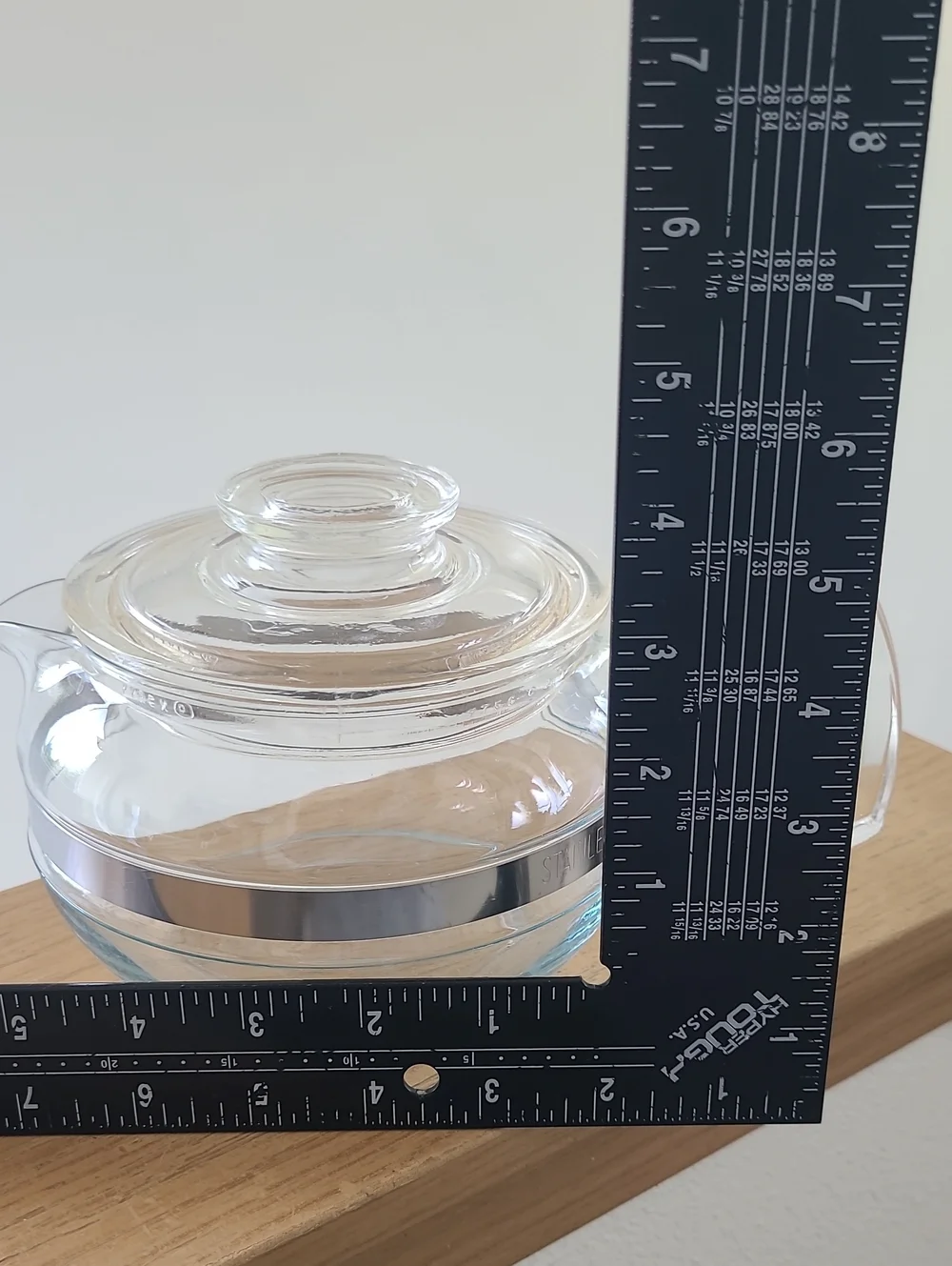 Vintage Pyrex Clear Glass Teapot with Silver Band